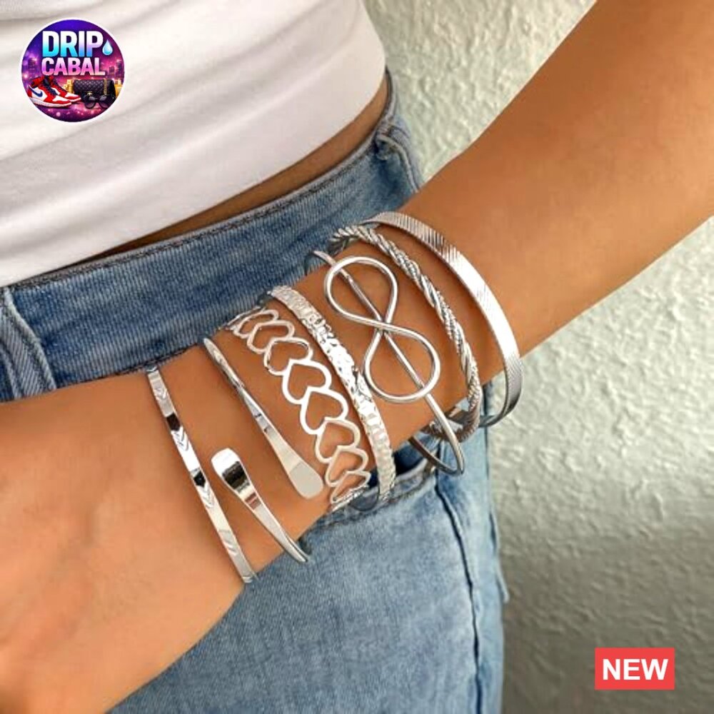 Silver Bangle Bracelet Set Stackable Boho Chunky … - image 2